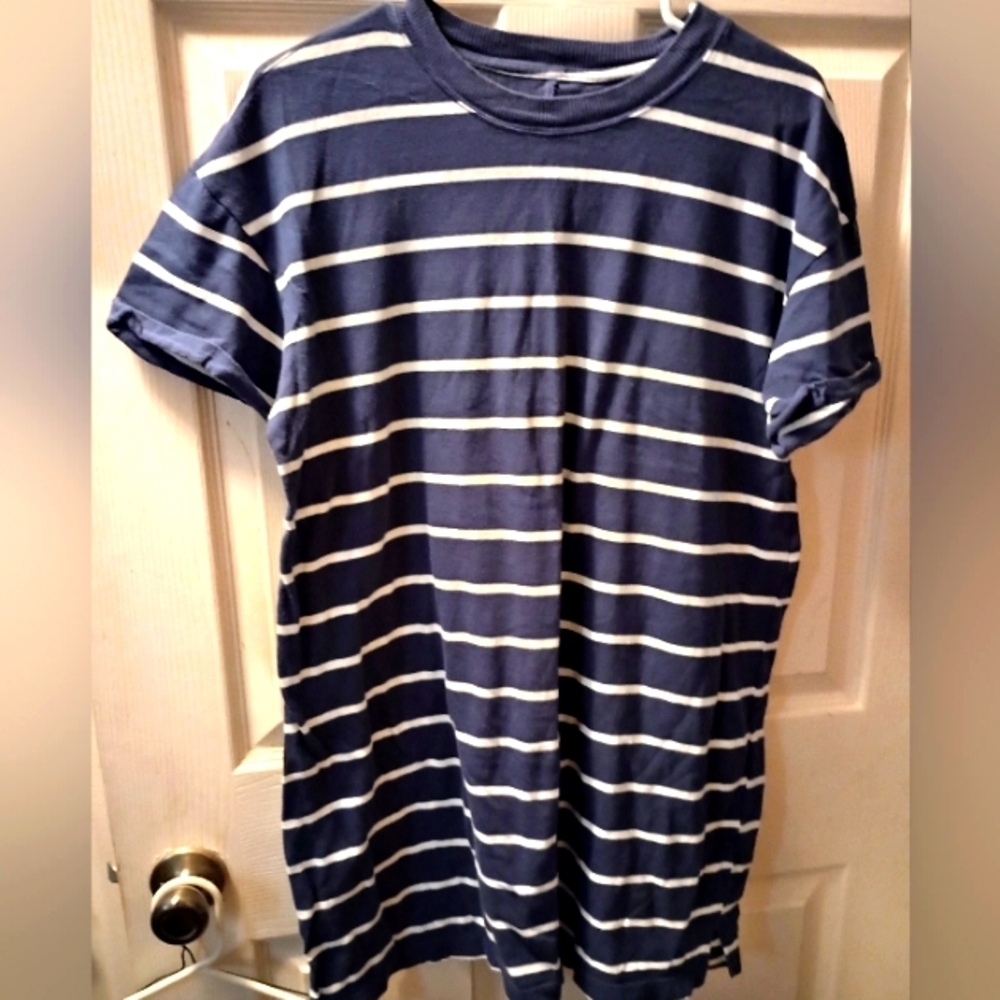 Time And Tru Blue & White Striped Sleep Shirt Size Large